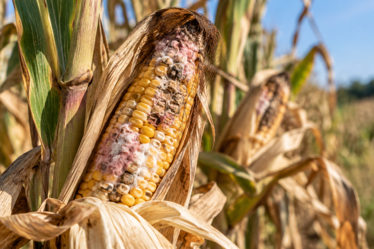 Épis de maïs contaminés présentant des symptômes de maladie